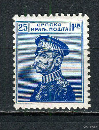 Королевство Сербия - 1914 - Король Сербии Петр I - 25Pa - (пятно на клее) - [Mi.124] - 1 марка. MNH.  (Лот 27HE)-T41P2