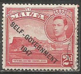 Мальта. Король Георг VI. Цитадель Виктория. Надпечатка "Самоуправление". 1948г. Mi#203.