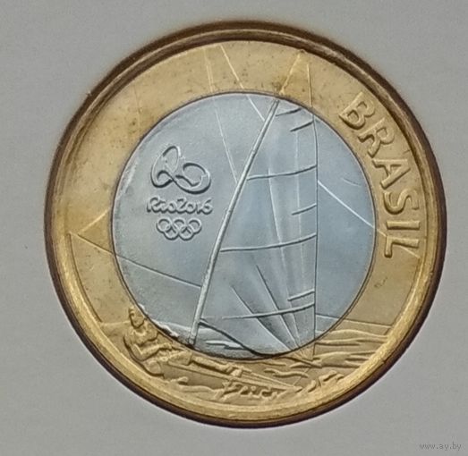 Бразилия 1 реал 2015 г. XXXI летние Олимпийские Игры. Рио-де-Жанейро 2016. Парусный спорт. В холдере