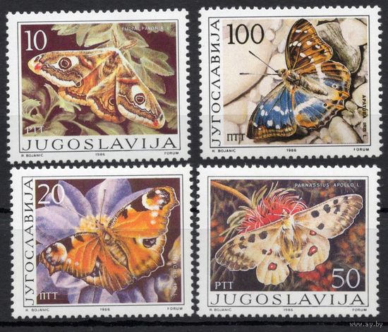 Югославия 1986. Фауна. Бабочки. 4 марки (2121)