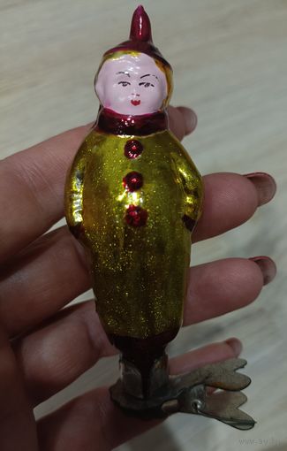 Елочные игрушки стекло мальчик в костюме клоуна