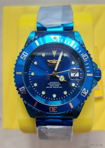 Редкие часы Invicta Pro Diver Automatic Blue Label, новые. Механика, оксидированные корпус и браслет. Водозащита WR 200 м по ISO 22810.