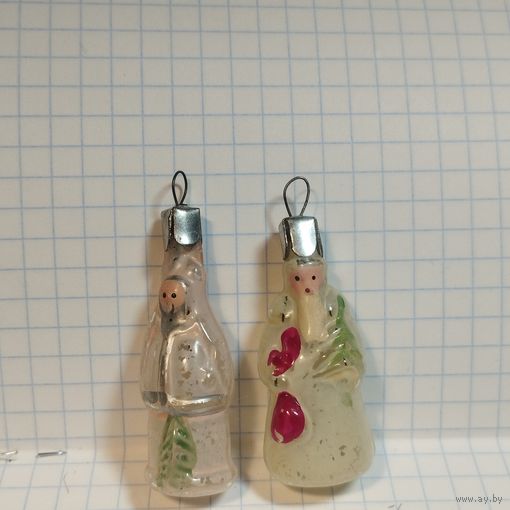 Елочные игрушки Малютка  Дед Мороз и Снегурочка СССР, стекло