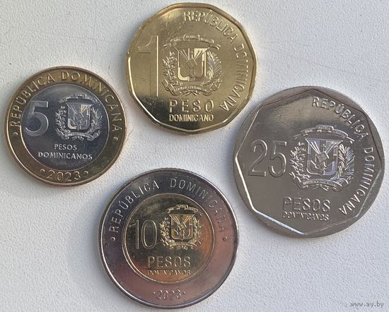 Доминикана 1, 5, 10, 25 песо 2022 - 2023 гг. Набор 4 шт.