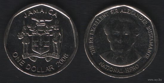 Ямайка km189 1 доллар 2008 год (нов.тип) (круг) (8 ТОРГ ЛЮБОЙ