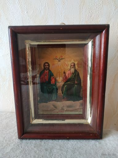 Красивая старинная икона "Святая Троица Новозаветная". Российская империя, 1892 год.