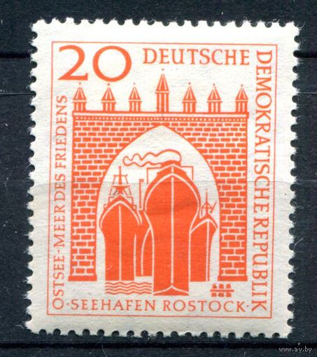 ГДР - 1958г. - Росток, архитектура, корабли - 1 марка - полная серия, MNH [Mi 557]. #1-GG-22-A-1