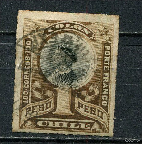 Чили - 1883/1889 - Колумб 1Р - (есть тонкое место) - [Mi.40] - 1 марка. Гашеная.  (Лот 65Gs)-T41P16