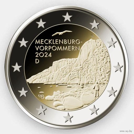 2 евро 2024 Германия F Мекленбург-Передняя Померания UNC из ролла