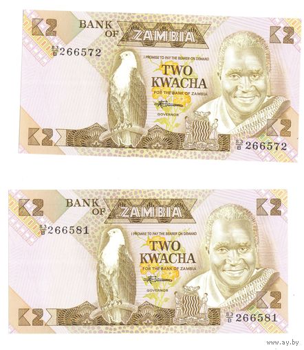 Замбия 2 Квача 1980 года серия 83/B подпись Чивуно