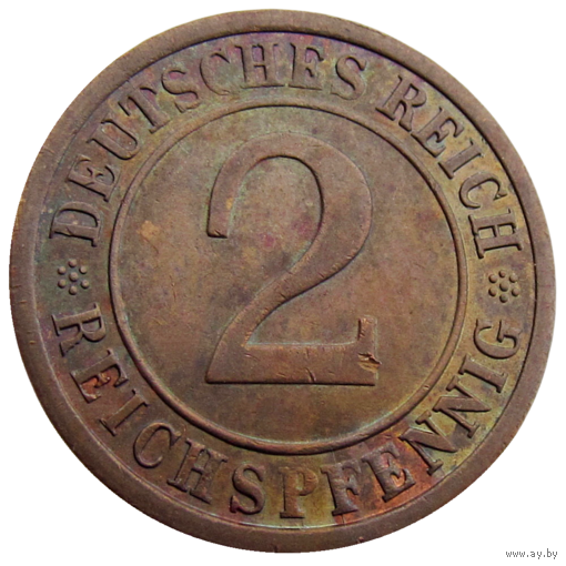 Германия, Веймарская республика, 2 рейхспфеннига 1936 года (А) м.д. Берлин, сост. Unc, копна пшеницы, KM #38