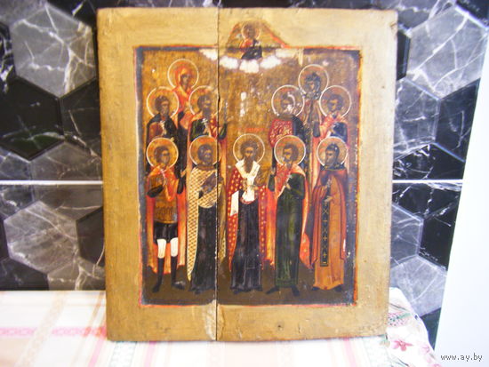 Старинная. Ковчежная. Рукописная икона "СОБРАНИЕ СВЯТЫХ" 35см.х31см.