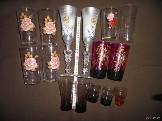 Стаканы,фужеры,рюмки стеклянные 15 шт. времён СССР.