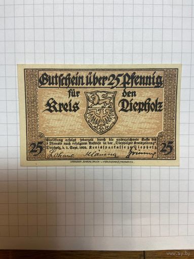 25 пфеннигов (нотгельды) г. Германия Криз Дипхольц-1201