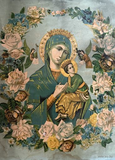 Старинная литография Божья матерь