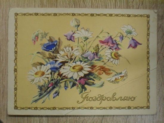 ПОДПИСАННАЯ ОТКРЫТКА СССР. "ПОЗДРАВЛЯЮ" ХУД. В.  ГРИШИНА. 1957 ГОД.