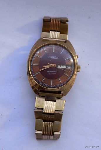 Часы Слава Автоподзавод.Позолоченные Au.Браслет остатки позолоты.Не на ходу.