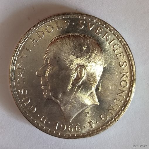 С рубля без мц! 5 крон 1966 Швеция яркое серебро