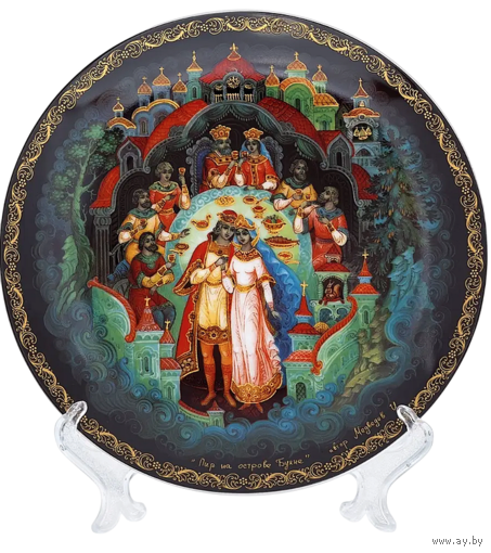 Декоративная Коллекционная тарелка Палех Пир на острове Буяне