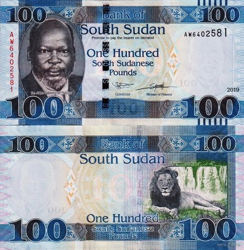 Южный Судан 100 фунтов образца 2019 года UNC p15 серия AW