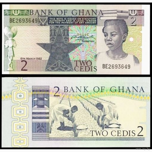 Гана 2 седи образца 1982 года UNC p18d Серия BG