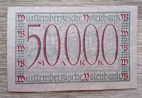 Werty71 Германия 50000 марок 1923 банкнота Гроссгельд Штутгарт