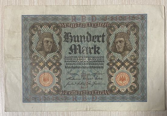 Банкнота 100 марок 1920 год. Веймарская республика. С рубля без МЦ.