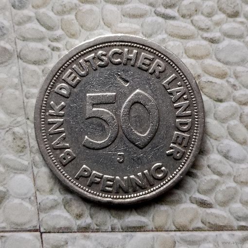 50 пфеннигов 1949(J) года Германия. Федеративная Республика. Нечастая! Неплохая!