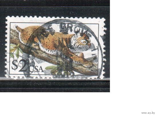 США-1990, (Мих.2092),   гаш. ,Стандарт, Фауна, Рысь  (одиночка),(3)
