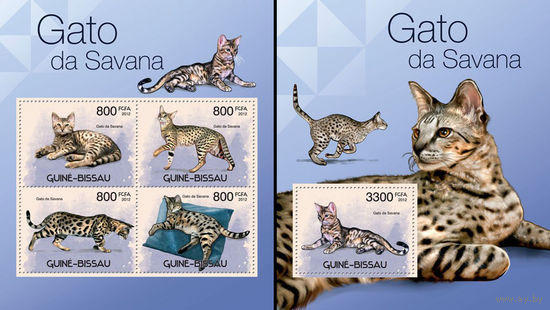 Кошки Гвинея-Бисау 2012 год серия из 1 малого листа и 1 блока