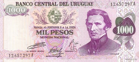 Уругвай 1000 песо образца 1974 года UNC p52(2)