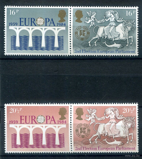 Великобритания - 1984г. - Европа. Европейская конференция посвящённая почте и телекоммуникациям - 4 марки - 2 сцепки - полная серия, MNH [Mi 988-991]. #3-GB-Z-1-16