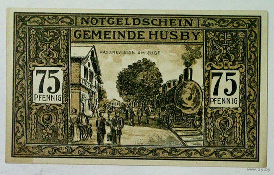 РАСПРОДАЖА!!! - ГЕРМАНИЯ Комунна ХУСБИ (ШЛЕЗВИГ-ГОЛЬШТЕЙН) 75 пфеннигов 1921 год (первый сюжет) - BU!