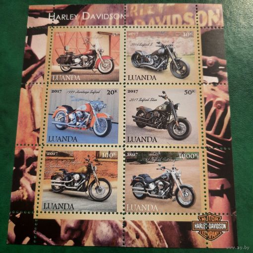 Луанда 2017. Классические мотоциклы Harley Davidson. Малый лист