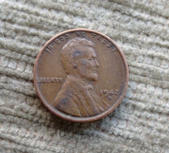 Werty71 США 1 цент 1942 D пшеничный
