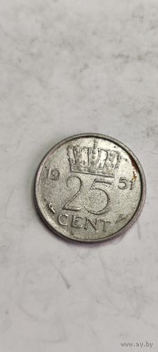 Нидерланды 25 цент 1951