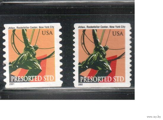 США-2001 (Мих.3474 ВС+BG) , * (без клея) , Стандарт,Статуя(одиночка), зубцовки