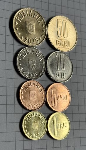 Румыния 2025, годовой набор: 50, 10, 5, 1 бани, UNC из роллов