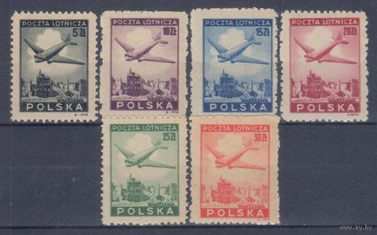 [1095] Польша 1946. Авиация.Самолет над Варшавой. СЕРИЯ MNH. Кат.17 е.