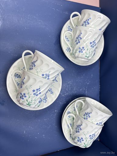 Чайная пара "Лютики" с цветочным декором, фарфор, деколь, Ленинградский фарфоровый завод (ЛФЗ), СССР, 1960-1990 гг.