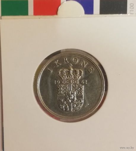 Дания 1 крона 1961 CS в холдере