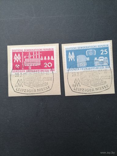 ГДР 1959 Полная серия марок на вырезках "Ярмарка в Лейпциге" (спецгашение) Mi.678-679 каталог 1.00 евро