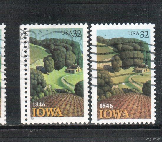 США-1996 (Мих.2751-2752) , гаш., Штат Айова, 2 выпуска, разные зубцовки и цвет(1)