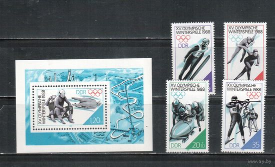 ГДР-1988(Мих.3140-3143,Бл.90)  **  , Спорт,  Зимняя ОИ-1988, (полная серия)