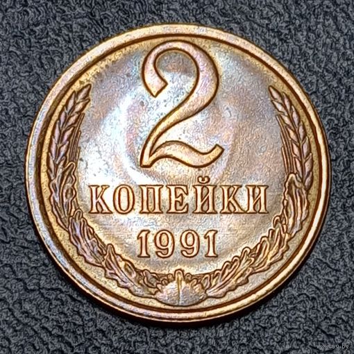 2 копейки 1991 л брак грубая шлифовка +холостое соударение+ линейная царапина штемпеля.