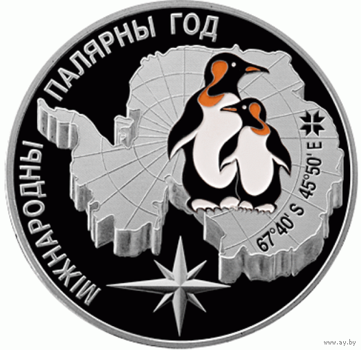 Международный полярный год Пингвины Беларусь 20 рублей серебро