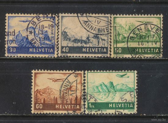 Швейцария Авиа 1941 Самолет  над Юнгфрау, Вале, Женевским озером, Альпштейном,Фирвальдштетским озером Стандарт #387-90,392