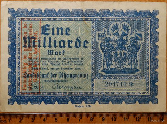 1 миллиард марок 1923 г. Германия, Дюссельдорф (-редкая-)