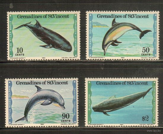 Гренадины(Сент-Винсент)-1980(Мих.182-185) , **  , Морская  Фауна ,Киты(полная серия)