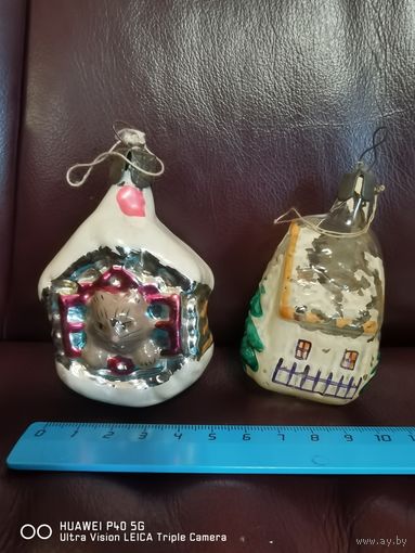 Елочные игрушки СССР Кошкин дом редкая раскраска  самая привлекательная цена трёхдневный аукцион